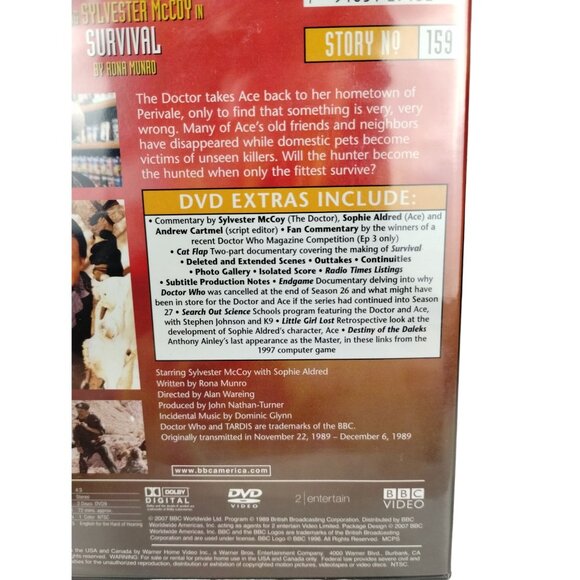 Doctor Who Survival Sylvester McCoy Seventh Doctor Story 159 BBC Video 2 Discs - Picture 4 of 4